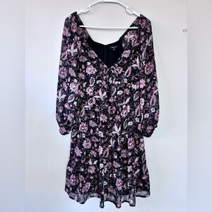 Madewell Women’s Size 00 Dress Black And Pink Floral Long Sleeve